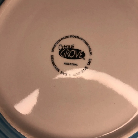 4 Citrus Grove Hand Painted Stoneware Swirl Light Blue And Yellow Dinner Plate - Picture 5 of 10